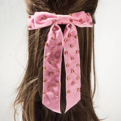 PRETTY RHINESTONE STUD BOW RIBBON HAIR CLIPS | 40H1002