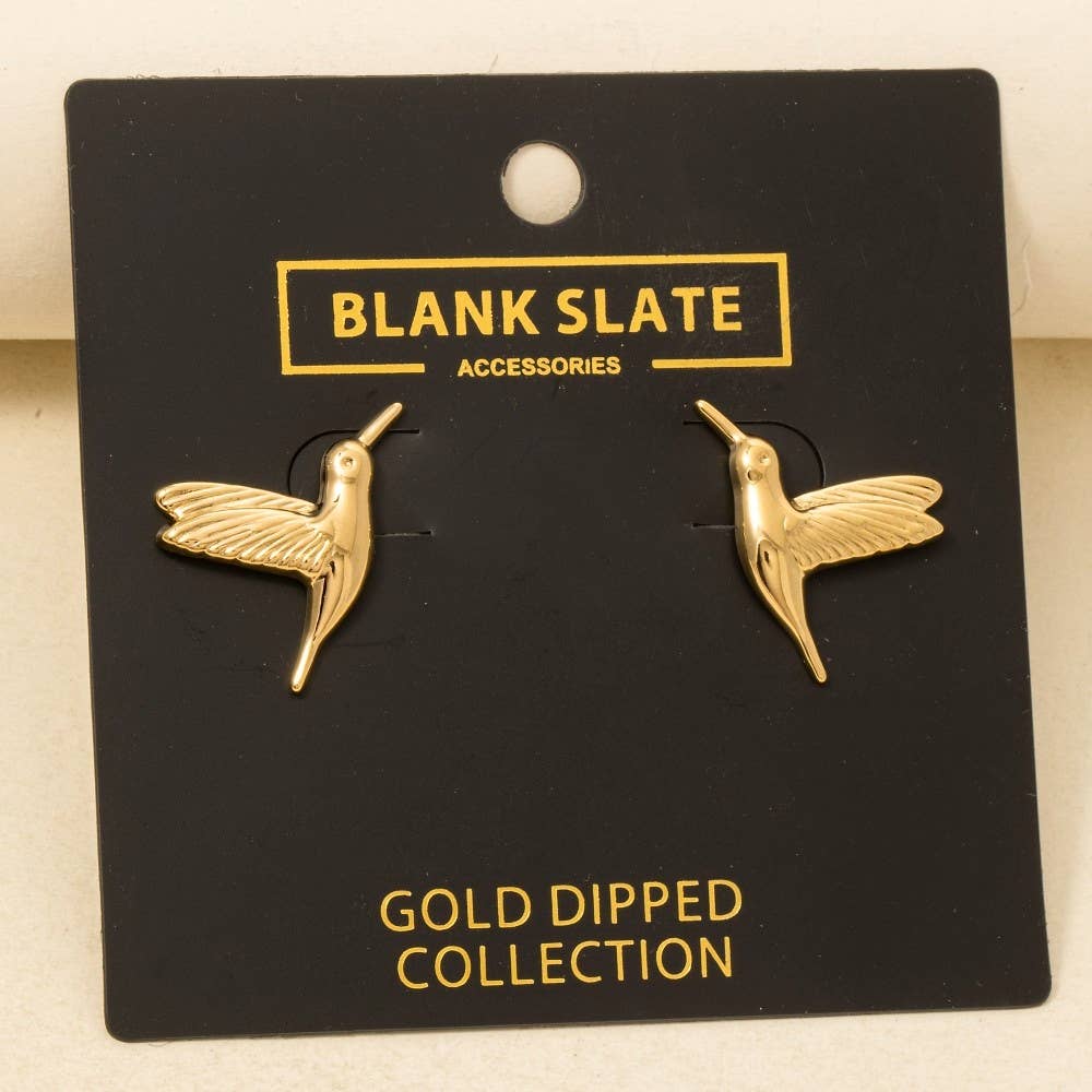 Gold Dipped Humming Bird Stud Dangle Earrings