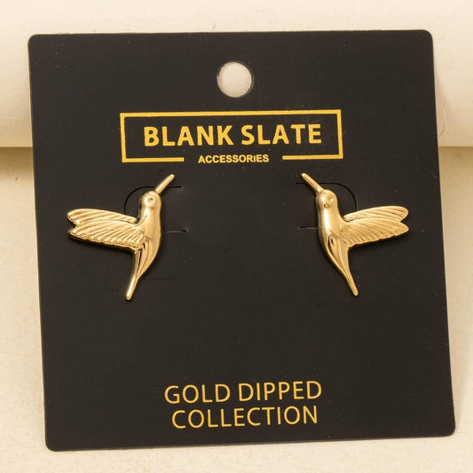 Gold Dipped Humming Bird Stud Dangle Earrings