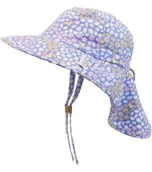 Flap Jack Kids: Sun Hat With Neck Cape, Hummingbirds And Flowers