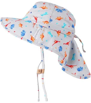 Flap Jack Kids: Sun Hat With Neck Cap, Dinosaur