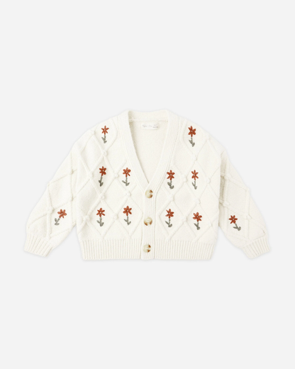 Boxy Crop Cardigan || Winter Daisy Embroidery