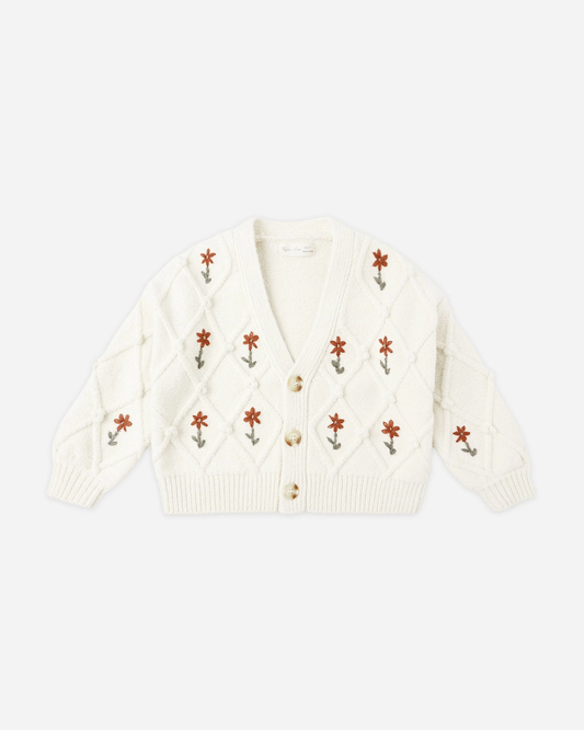 Boxy Crop Cardigan || Winter Daisy Embroidery