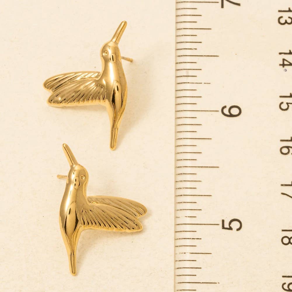 Gold Dipped Humming Bird Stud Dangle Earrings