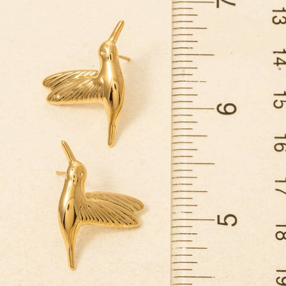 Gold Dipped Humming Bird Stud Dangle Earrings