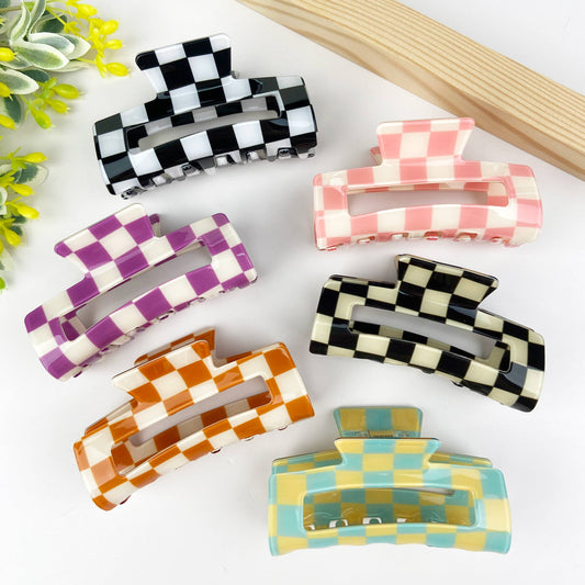 Pince à cheveux rétro en damier