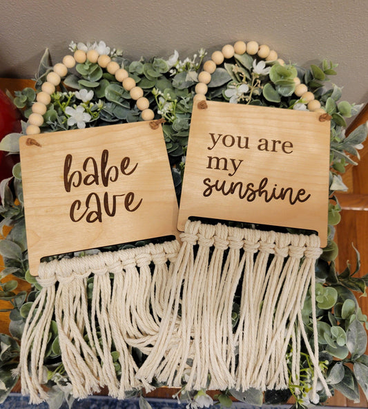 Letrero de macramé para dormitorio o guardería