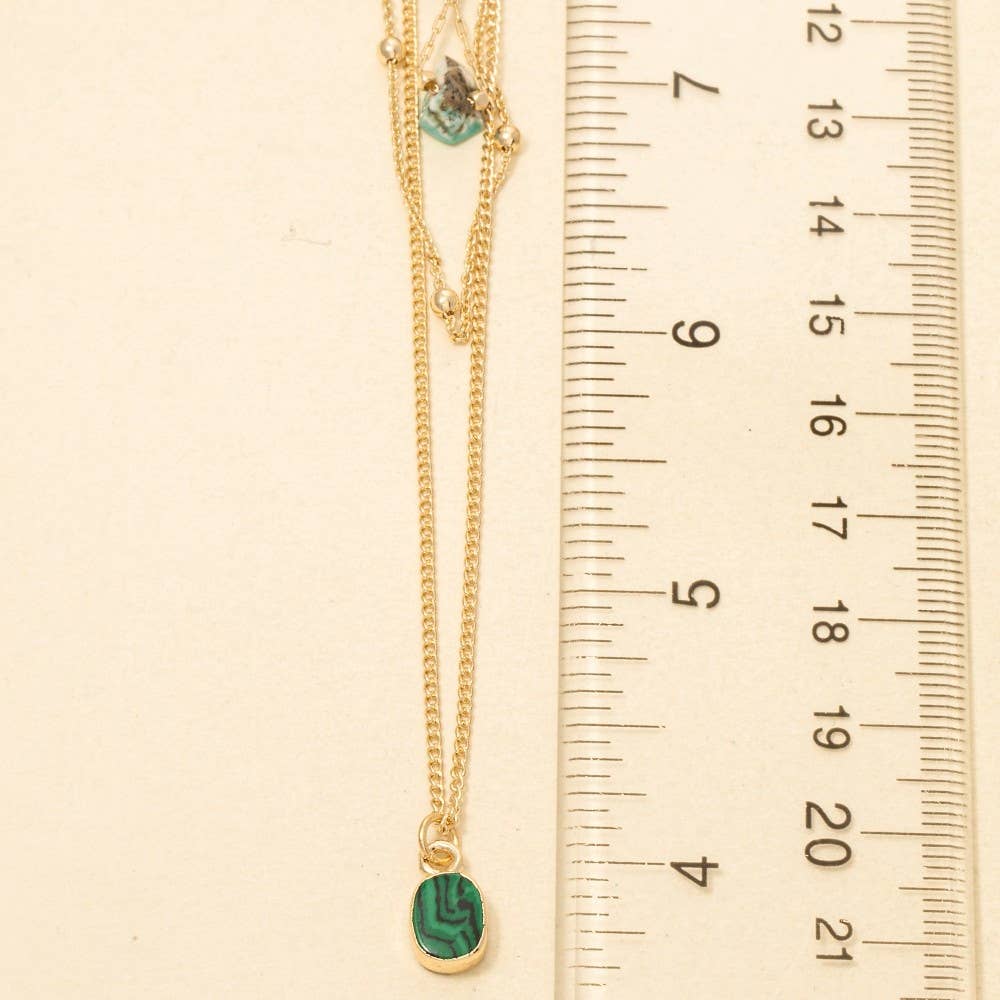 Mixed Chip Stones And Pendant Layered Chains Necklace