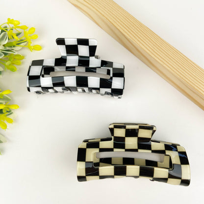Pince à cheveux rétro en damier