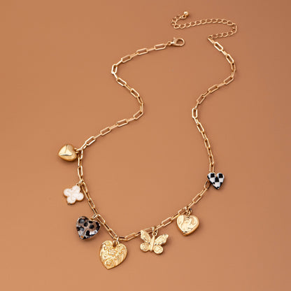 CHARM NECKLACE-HEARTS CHECKER RHINESTONE | 80N92651