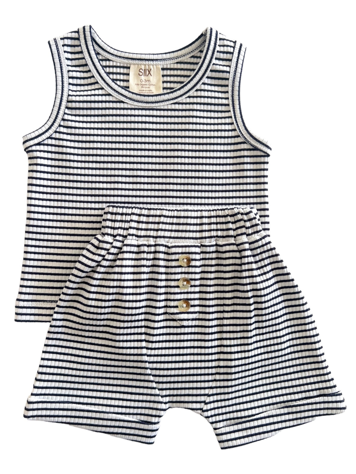 Ensemble débardeur et short côtelé à rayures noires / bio (bébé - enfant)