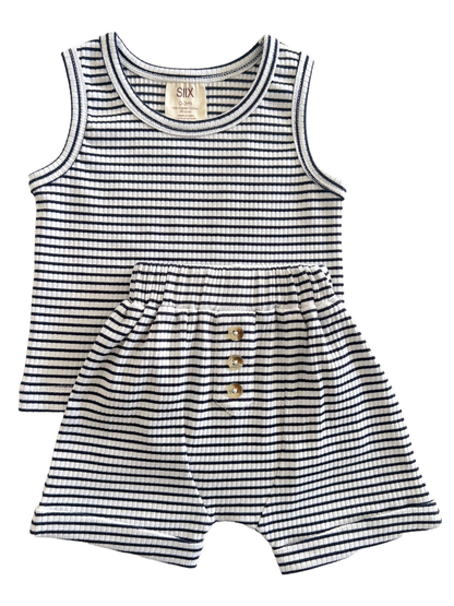 Ensemble débardeur et short côtelé à rayures noires / bio (bébé - enfant)