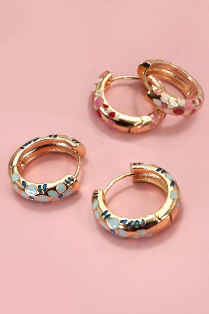 COLORFUL ENAMEL FLOWER HUGGIE HOOP EARRINGS | 40E359