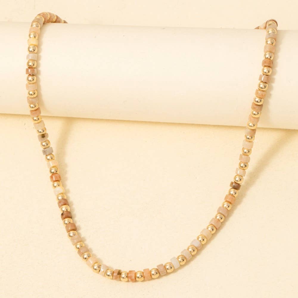 Metallic And Semi Precious Stone Beaded Necklace