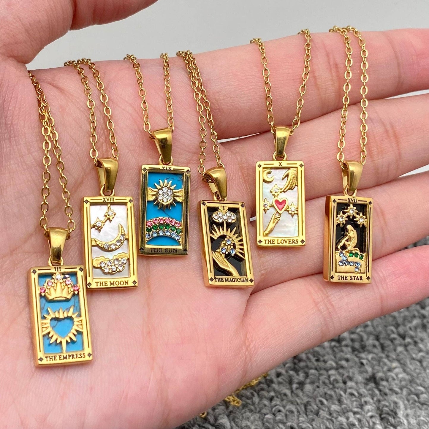 Star Moon Tarot 18K Gold Plated Steel Necklace -FGS/MS