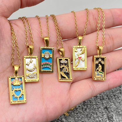 Star Moon Tarot 18K Gold Plated Steel Necklace -FGS/MS