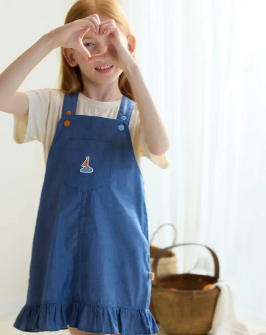 Denim Dress Overalls- Sailboat