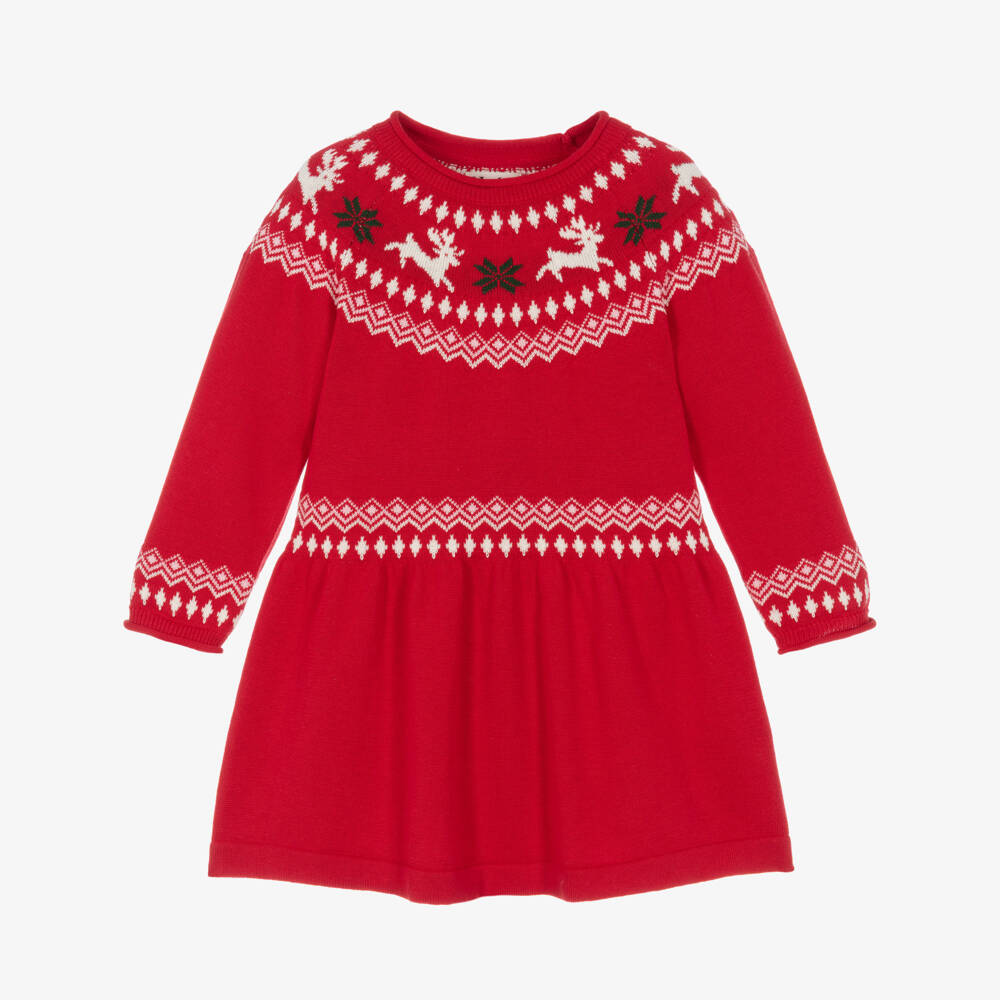 Hatley: Red Raindeer Fair Isle Flared Pretty Sweater Dress