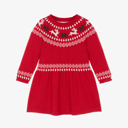 Hatley: Red Raindeer Fair Isle Flared Pretty Sweater Dress