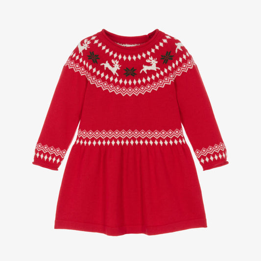 Hatley: Red Raindeer Fair Isle Flared Pretty Sweater Dress