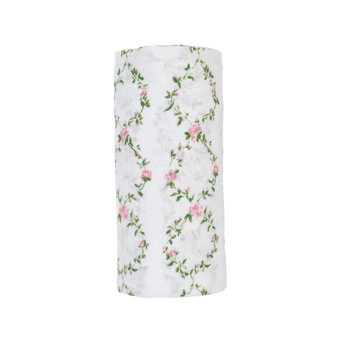 Lulujo: Swaddle Blanket Muslin Cotton Rose Trellis