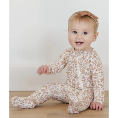 Bamboo Zip Footie | Bloom- Quincy Mae