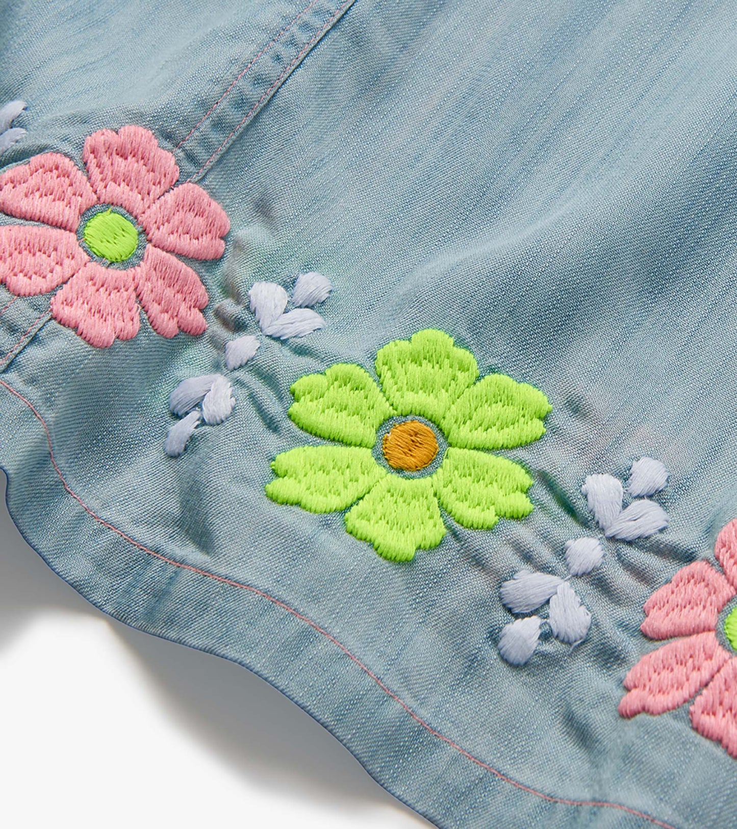 Girls Soft Blue Tencel Embroidered Pinafore Dress- Hatley