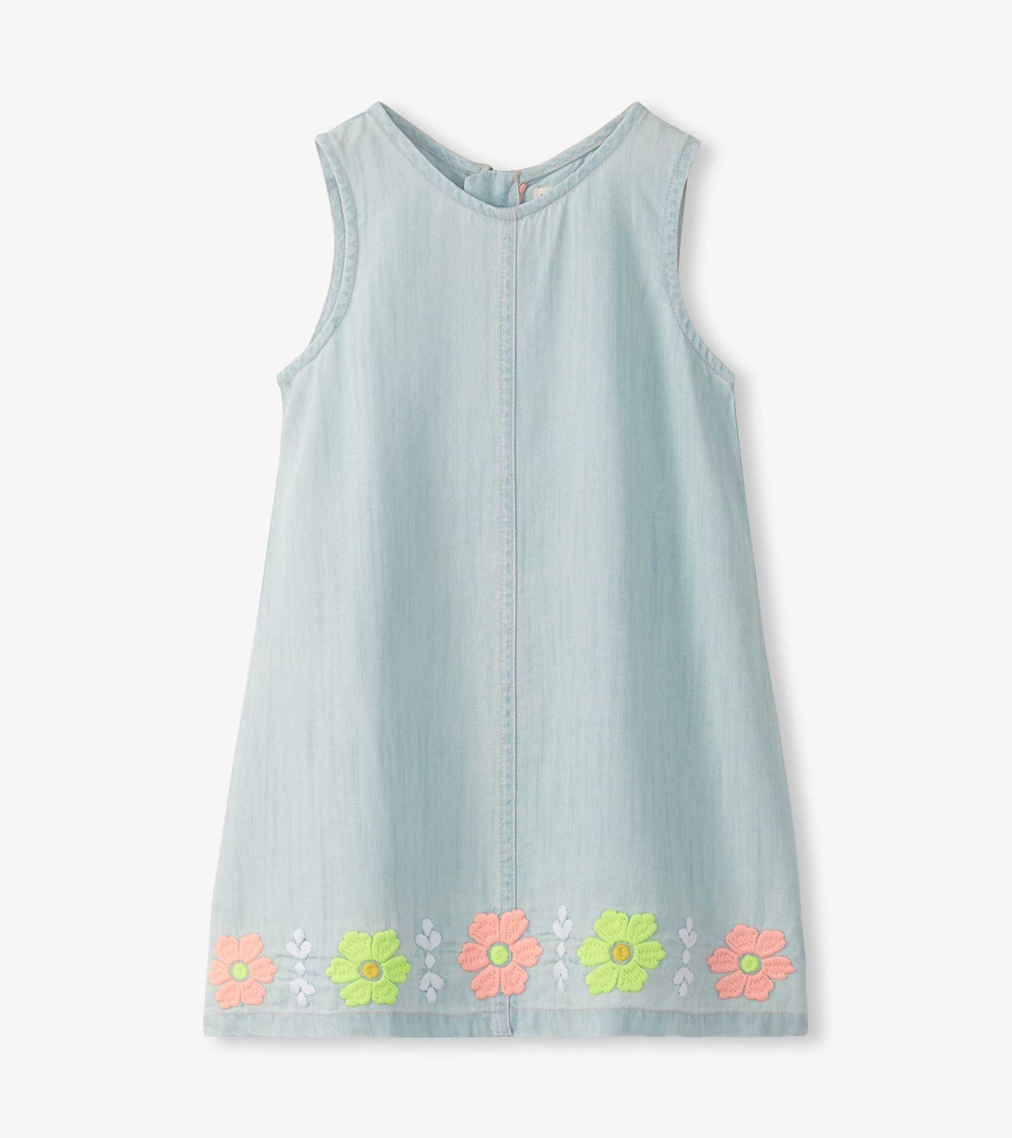 Girls Soft Blue Tencel Embroidered Pinafore Dress- Hatley