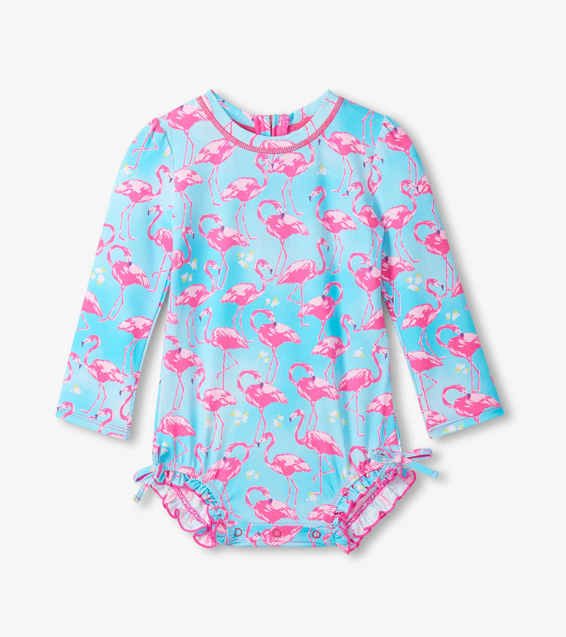 Whimsical flamingos rashgauard swim suit hatley