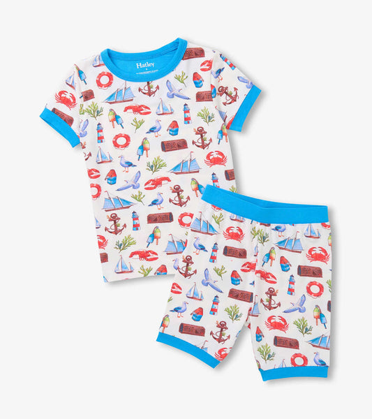 Painted Seascape Bamboo Short Pajama Set- Hatley