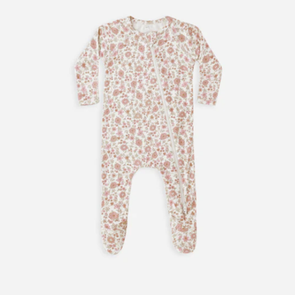 Bamboo Zip Footie | Bloom- Quincy Mae