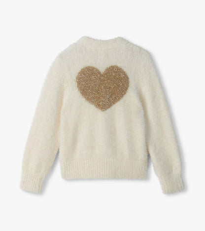 Hatley: Gold Heart Fuzzy Shrunken Cardigan