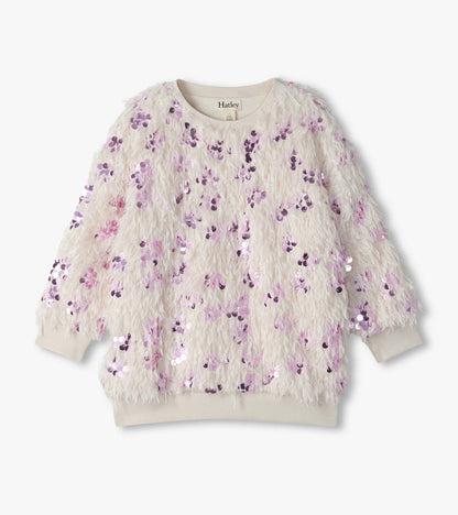 Hatley: Pink Sequins On Cream Feathers Pullover
