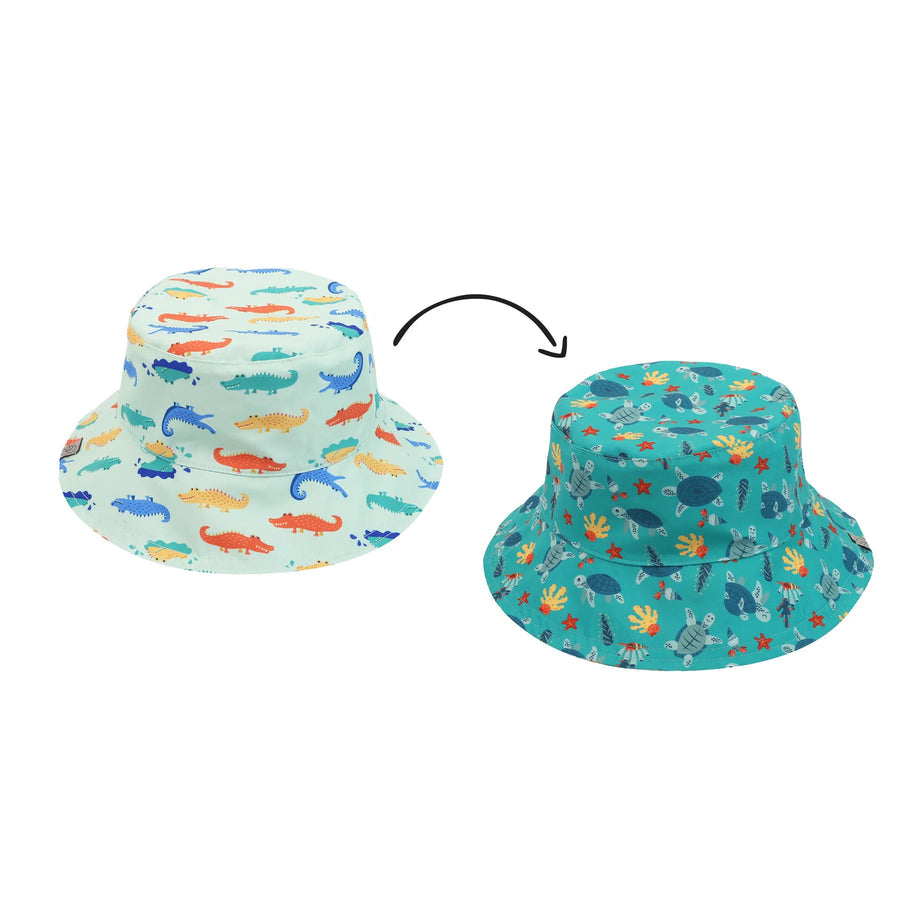REVERSIBLE SUNHAT - TURTLE/ALLIGATOR- FlapJackKids