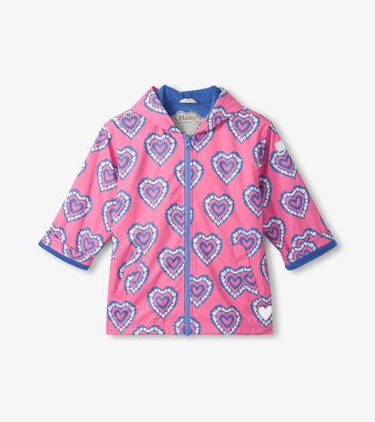 Girls Colour Changing Heart Burst Zip-Up Rain Jacket