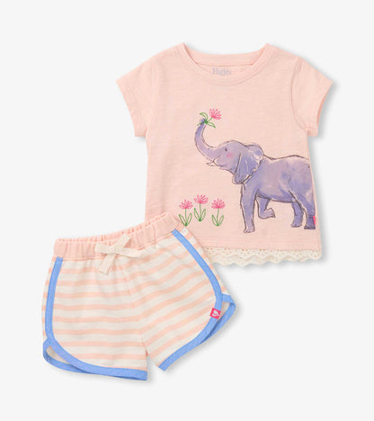 Elephant Eyelet Trim Tee and Short Set- Hatley