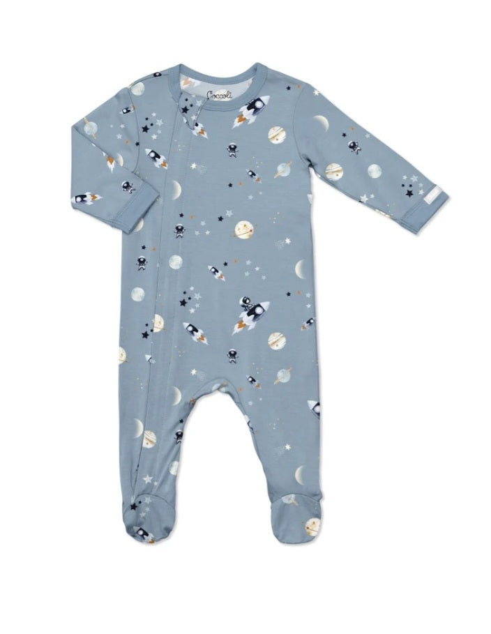 Coccoli: Astronaut On Steel Blue Zipper Onesie