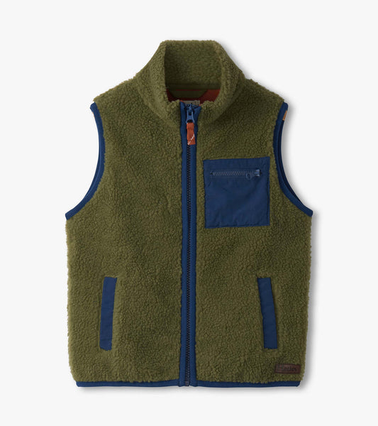 Boys Loden Green Faux Sherpa Vest
