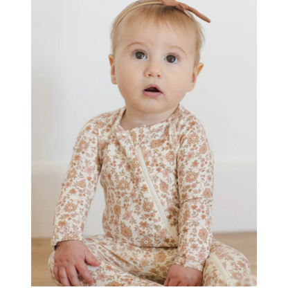 Bamboo Zip Footie | Bloom- Quincy Mae