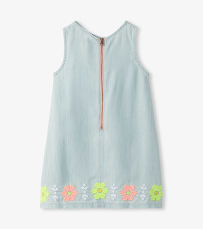 Girls Soft Blue Tencel Embroidered Pinafore Dress- Hatley