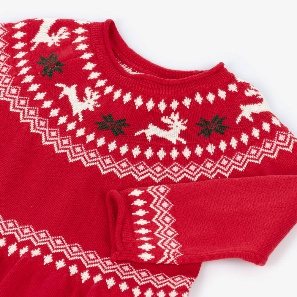 Hatley: Red Raindeer Fair Isle Flared Pretty Sweater Dress