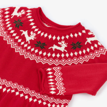 Hatley: Red Raindeer Fair Isle Flared Pretty Sweater Dress
