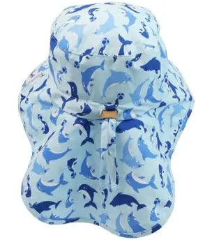 Flap Jack Kids: Sun Hat With Neck Cape, Dolphins